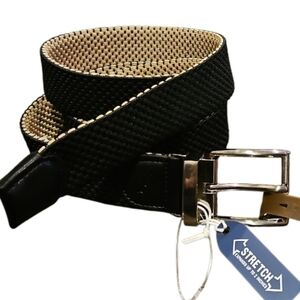 NEW! TOMMY BAHAMA Woven Stretch Reversible Tan & Black Belt Mens XL.